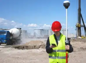 Construction site manager walkie talkie representing Understanding Types of Communication Styles in Construction Management
